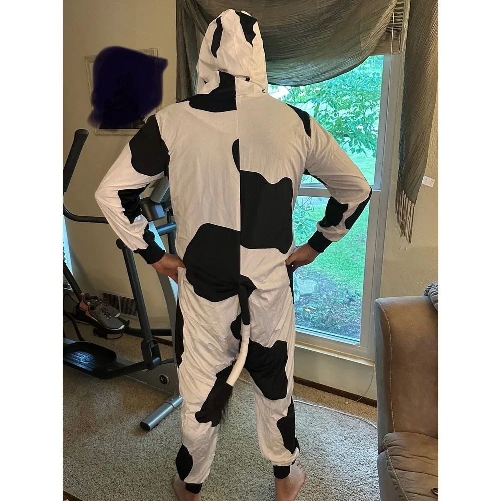 Spirit Cow Costume Jumpsuit‎ with Hood and Tail Halloween Cosplay Adult  S/M
